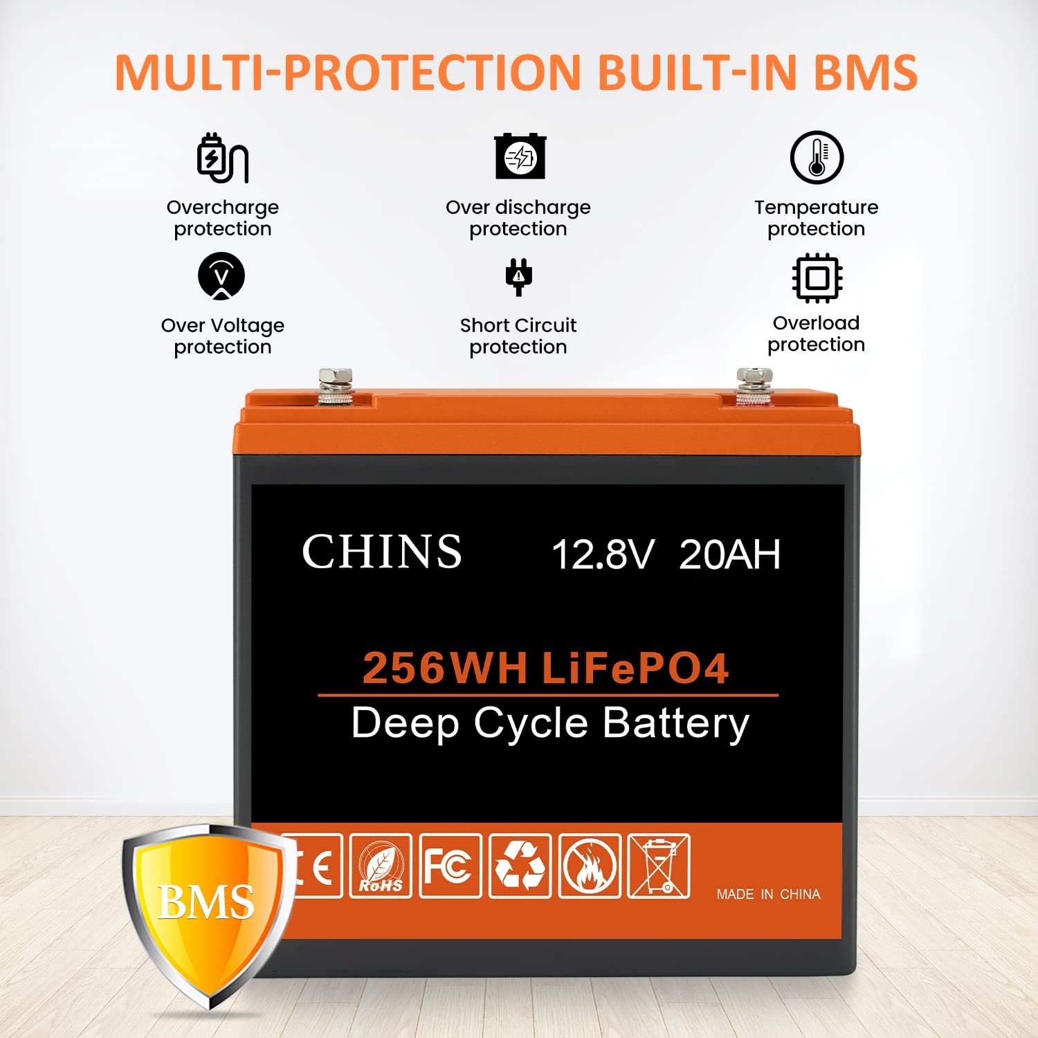 CHINS LiFePO4 Battery 12V 20AH Lithium Battery – Built-in 20A BMS, 2000~5000 …