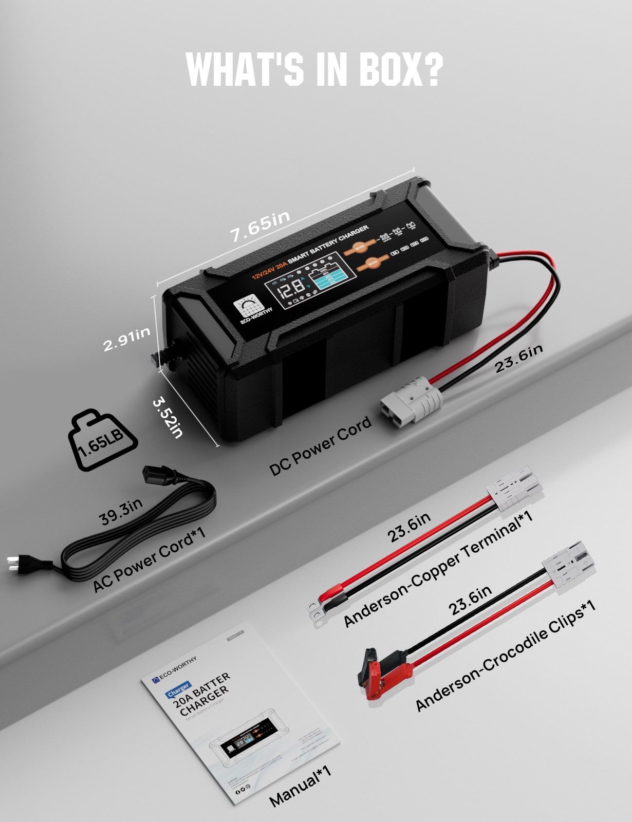 ECO-WORTHY 12V/24V 20A Lithium LifePO4 Battery Charger 14.6V Maintenance