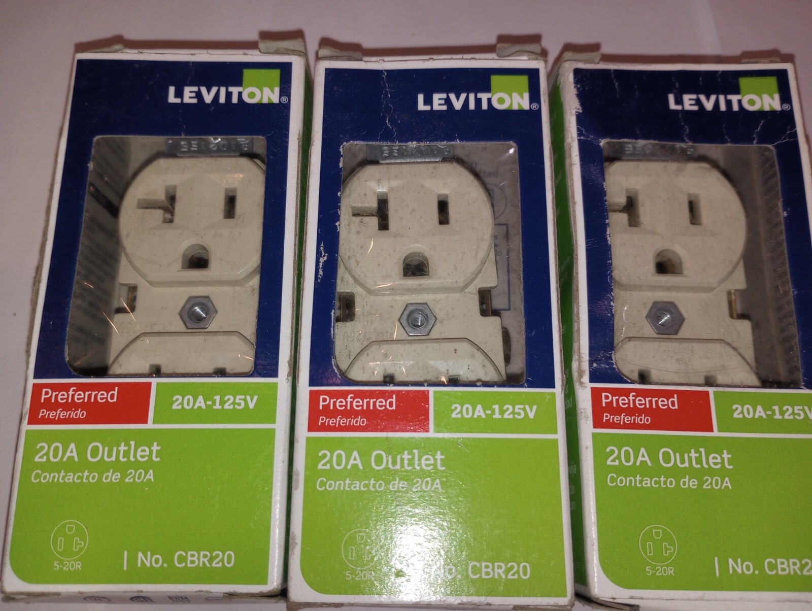 3 – LEVITON 20-AMP RECEPTACLES -120/VOLTS (IVORY)