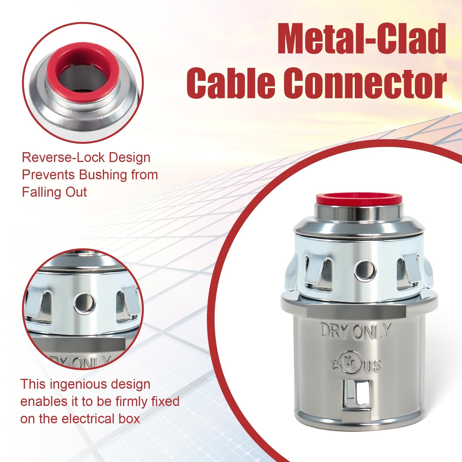 Dpwrrot 25 Packs MC Cable Connectors, 3/8″ Snap in Connectors 25 Pack, Silver