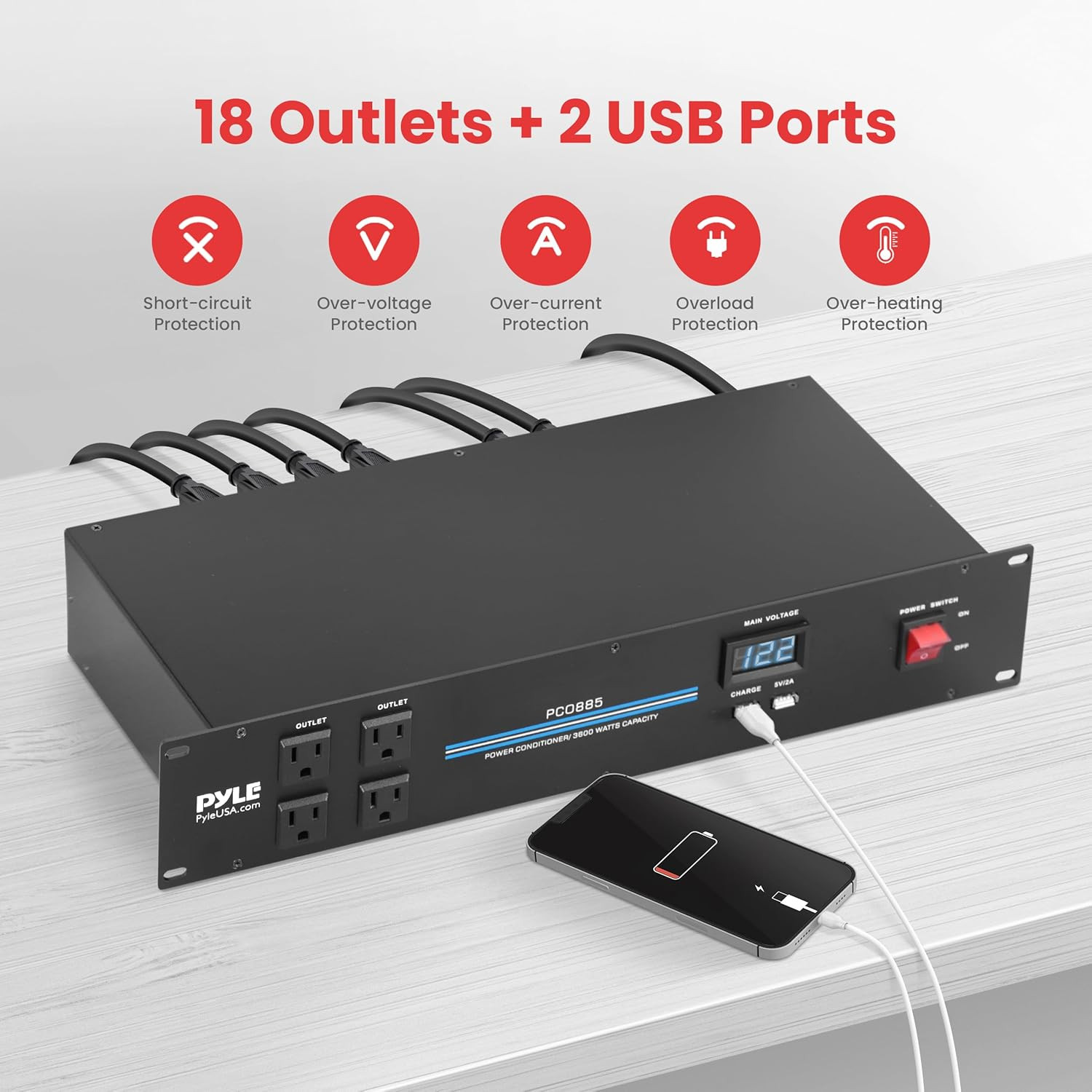 PDU Power Strip Surge Protector – 3600 Watt 15 Amp 18 Outlet Heavy Duty