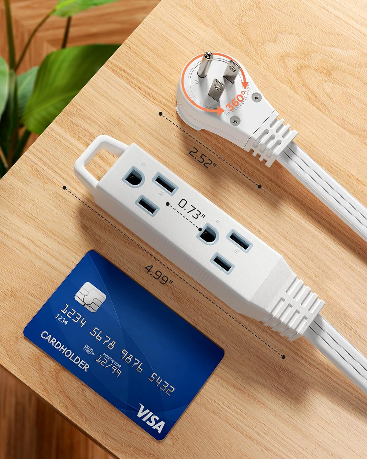 DEWENWILS 6FT Flat Plug Extension Cord, 3 Prong Ultra Thin Power Strip, White