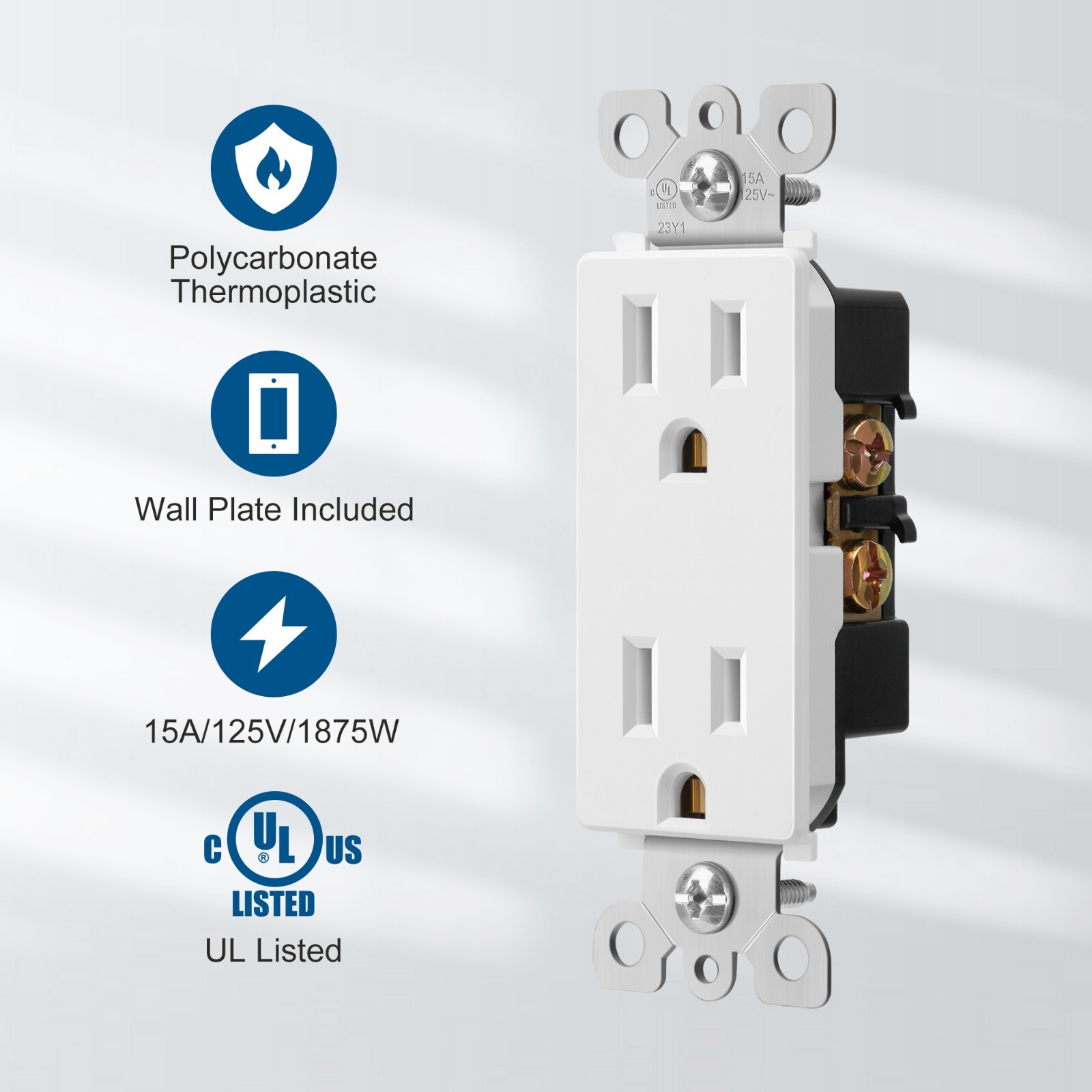 DEWENWILS 10 Packs Standard Electrical Wall Outlet, Non-Tamper Resistant,15 Amp