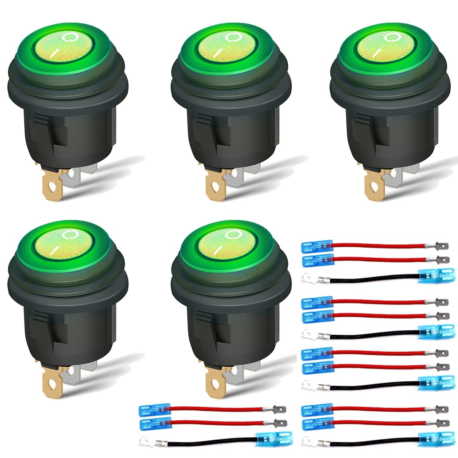 5 Pack SPST 3 Pin ON/Off Waterproof Round Rocker Toggle Switch 12V 20 Amp Gre…
