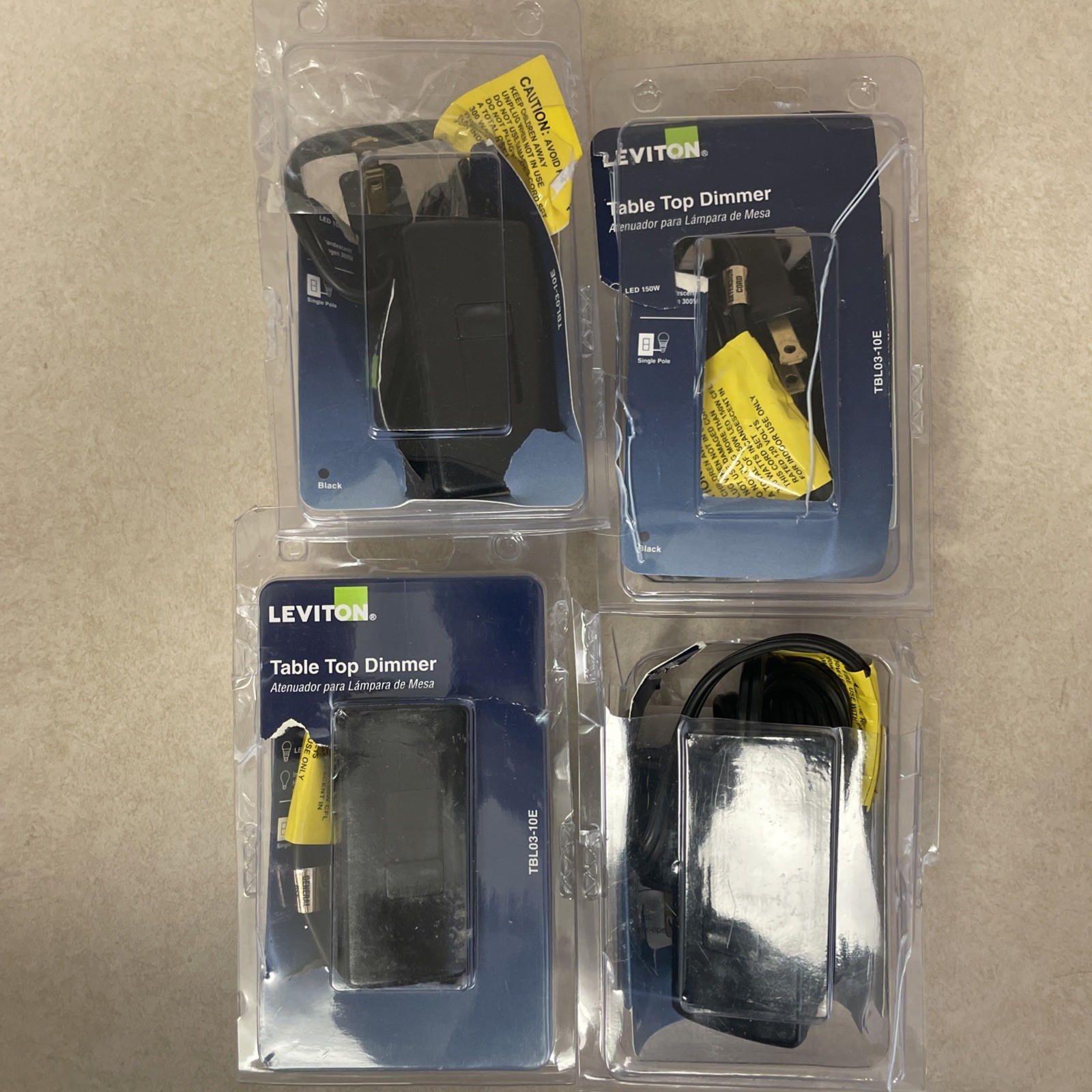 Leviton Tabletop Slide Control Lamp Dimmer 300W 4 Pack R15-TBL03-10E Black