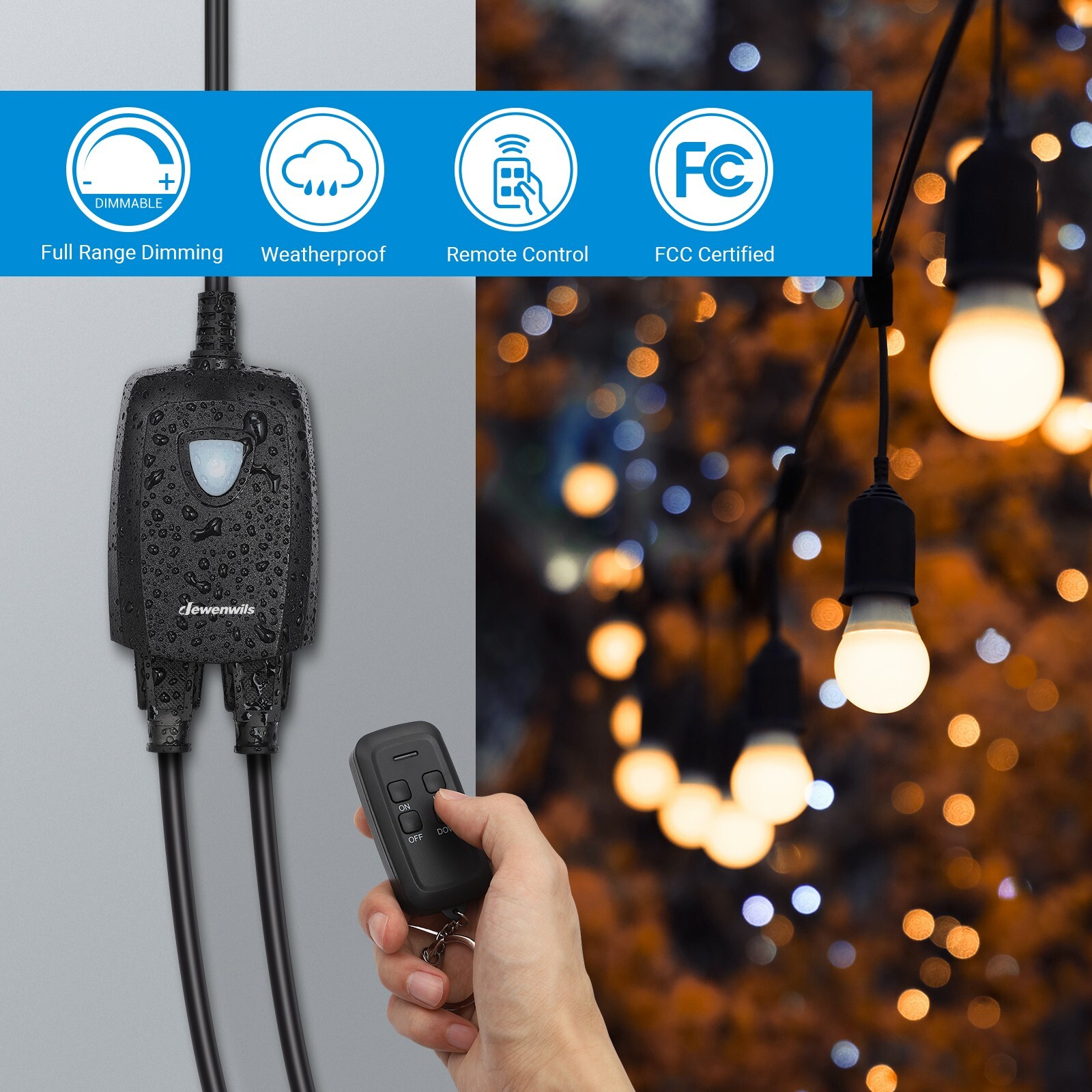 DEWENWILS Remote Control Light Dimmer Switch Plug in Weatherproof Dimmer Black