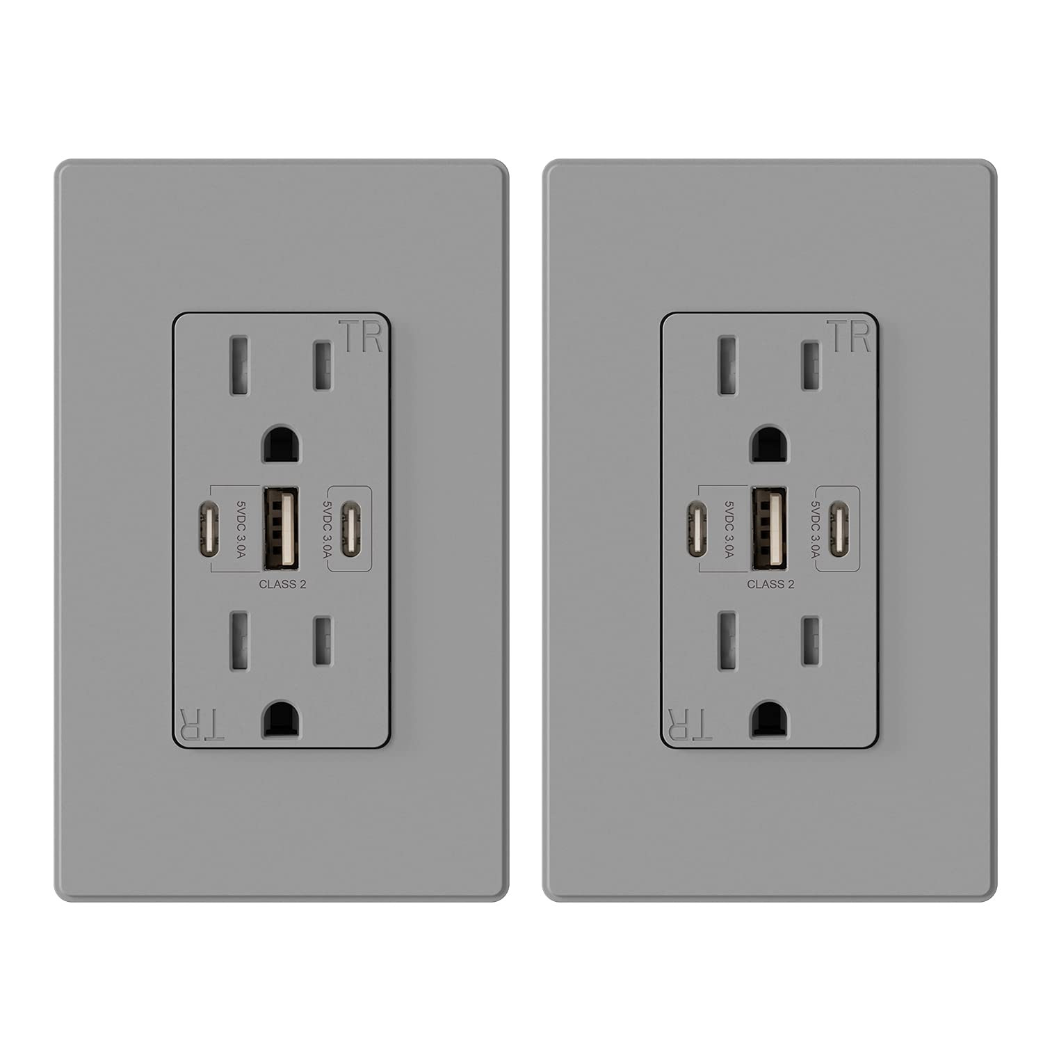 USB Outlets, 30W 6.0 Amp USB C Outlets Receptacles, 3-Port USB Wall Outlet, 15 A