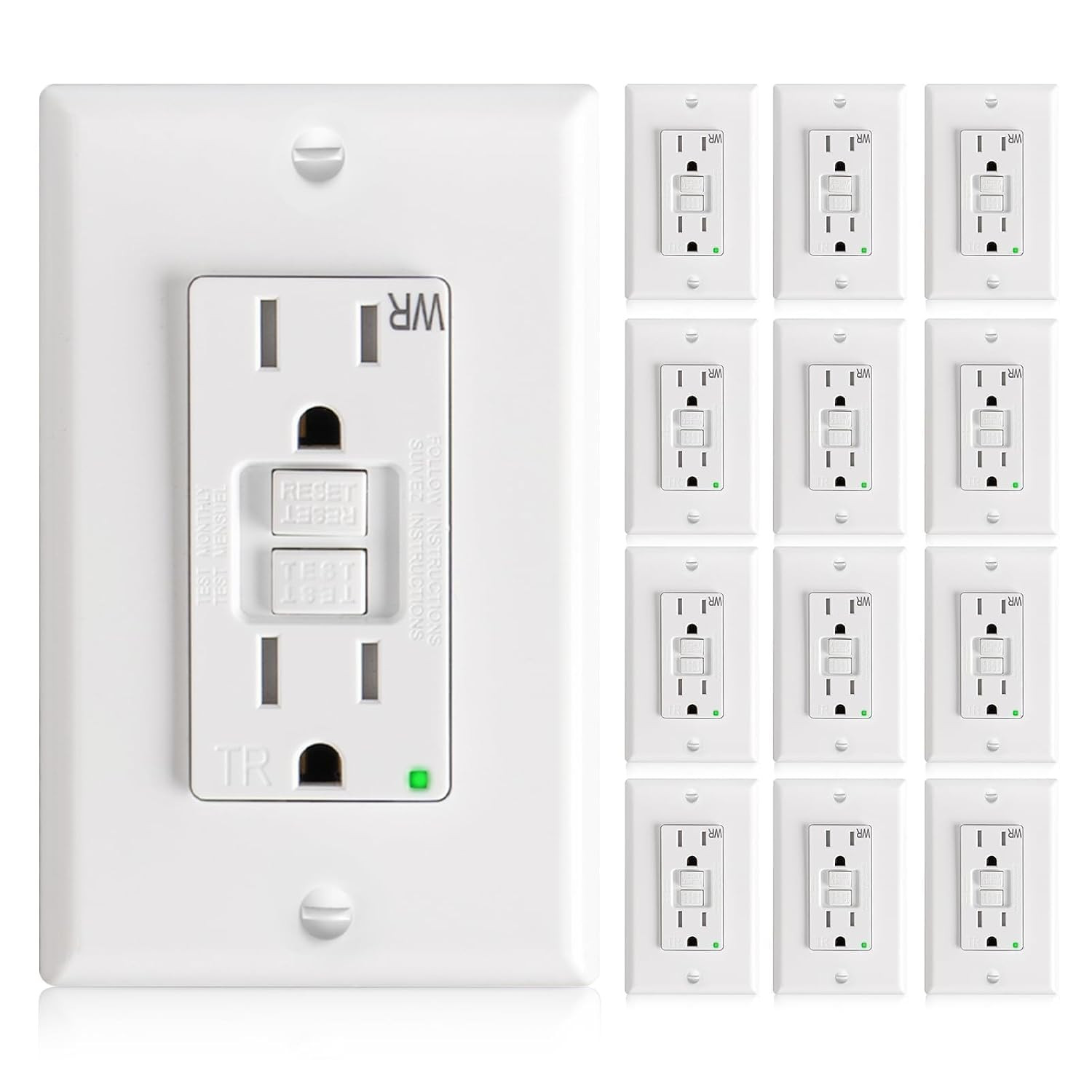 12 Pack GFCI Outlet 20 Amp, with Wall Plate and Thinner Construction, LED Power