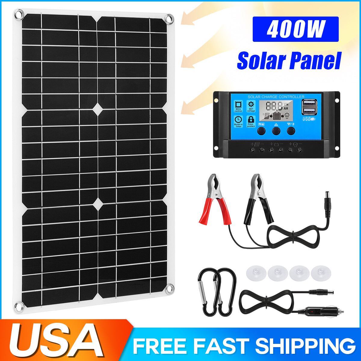 400W Solar Panel Kit 100A 12V Battery Charger w/ Controller Caravan Boat RV Car