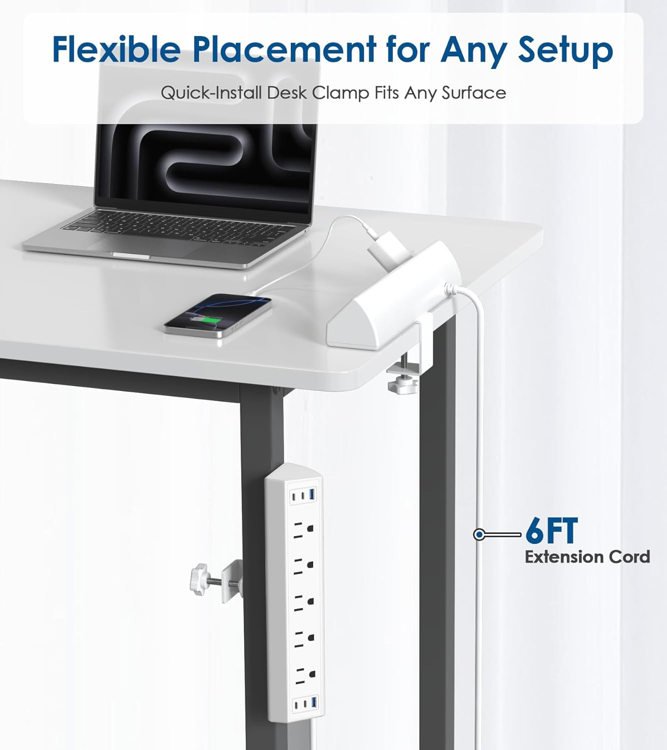 Desk Clamp Power Strip USB C,Table Surge Protector | 1200J,Total 40W Charging Hu
