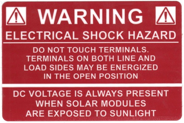 Solar Label WARNING ELECTRICAL SHOCK HAZARD…DC VOLTAGE 3.75×2.5in V Red (1EA)