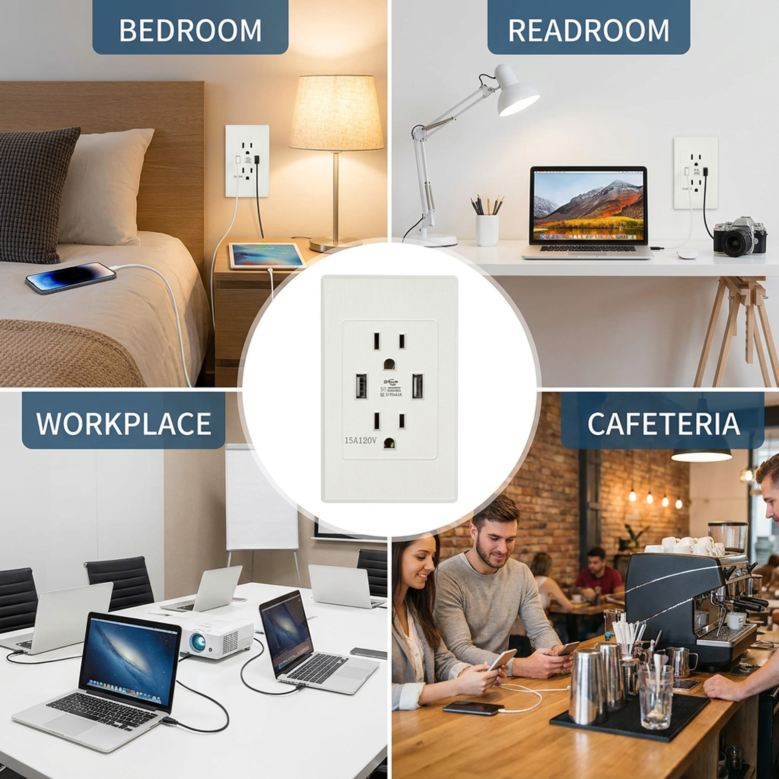 1-10PCS Dual USB Wall Outlet Charger Port Socket With 15A Electrical Receptacles