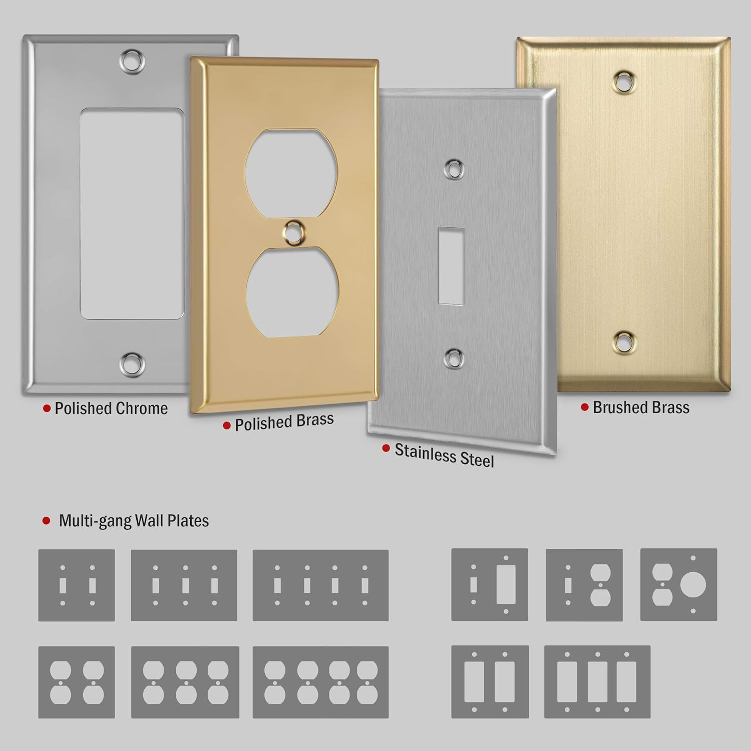 Toggle Light Switch Metal Wall Plate, Corrosion Resistant, Size 4-Gang 4.50″ X 8