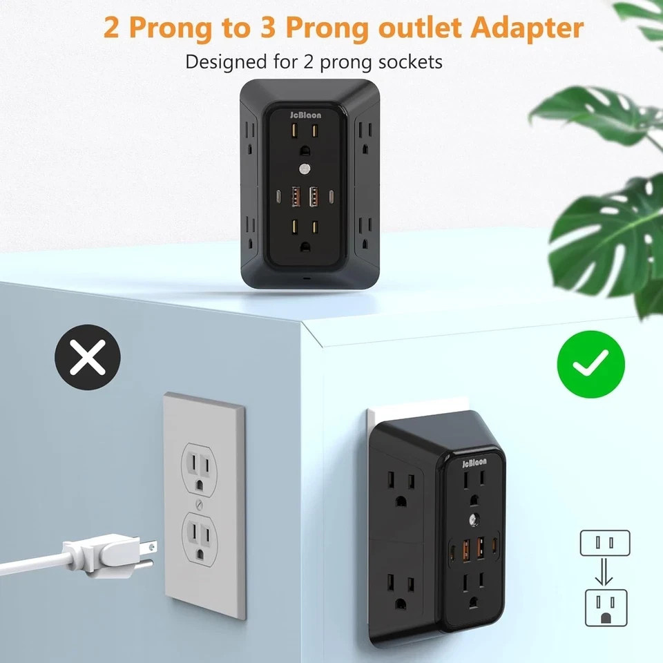 USB Wall Charger Power Strip Surge Protector with 4 USB Ports (2 USB C) Plug Ext