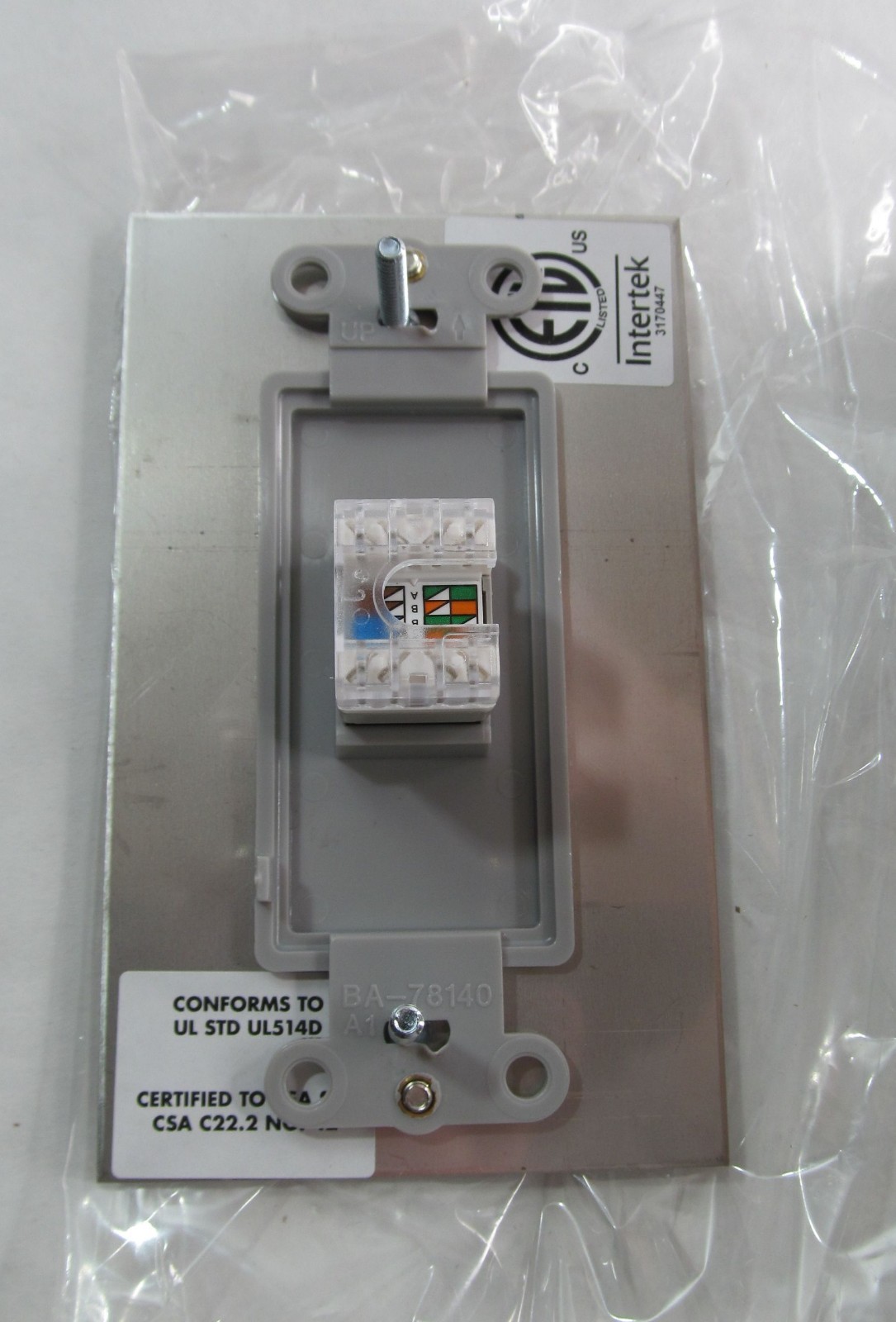 NEW FORBES & LOMAX STAINLESS STEEL/ GRAY 1-GANG CAT 6 ETHERNET SOCKET ASSEMBLY