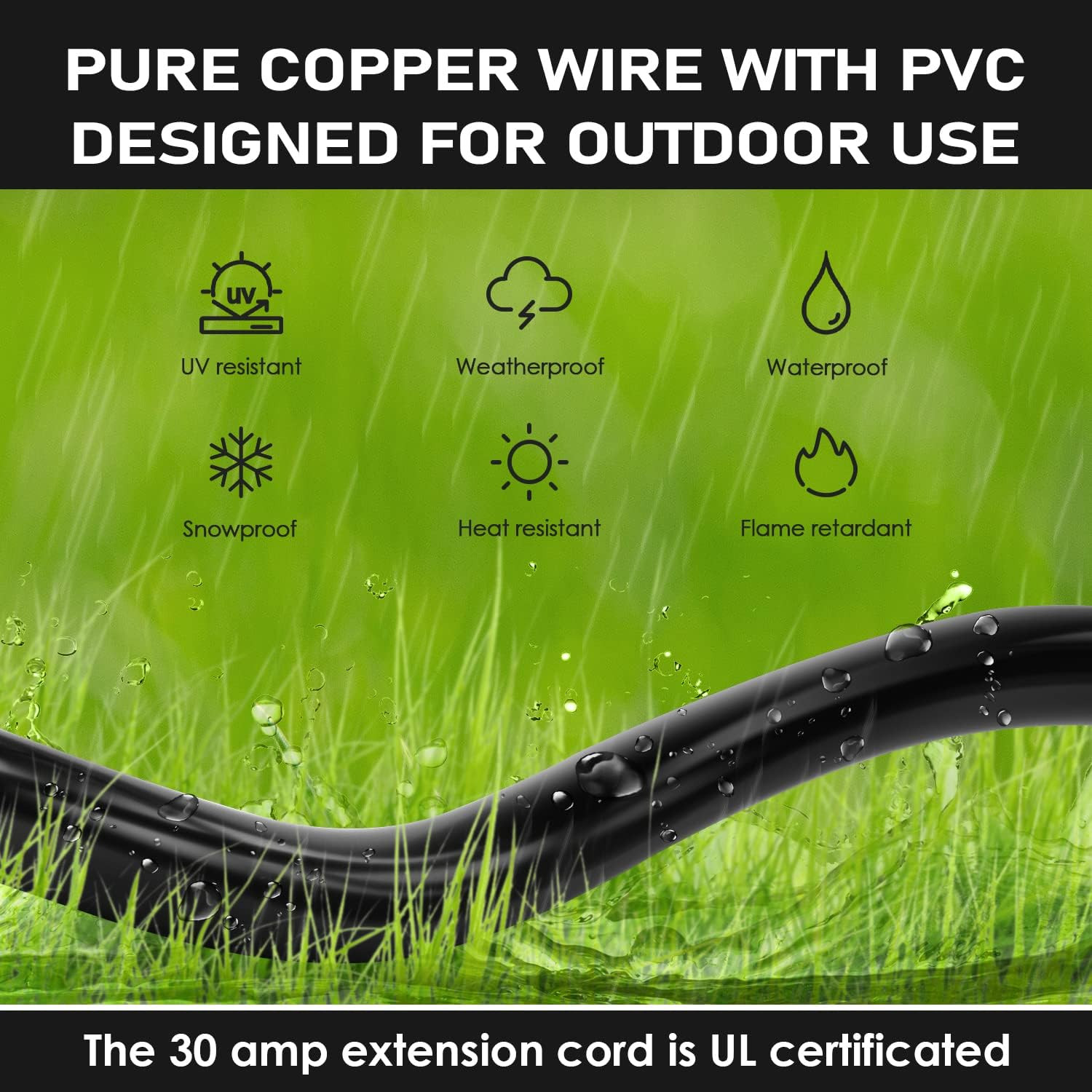 10FT 3 Prong Dryer Extension Cord, 30 Amp NEMA 10-30P to 10-30R EV Extension Cor