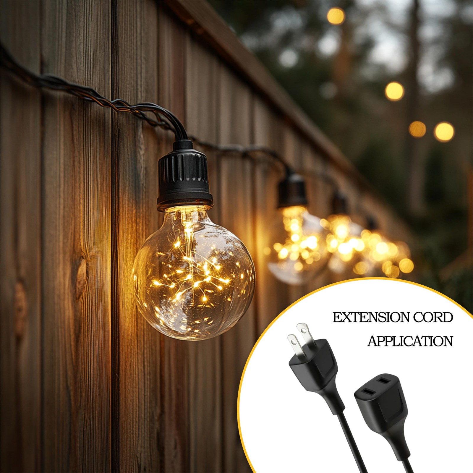 5FT Black Power Extension Cords, 2-Prong, 2 Outlets, 125V 5A 625W (1 Pack)