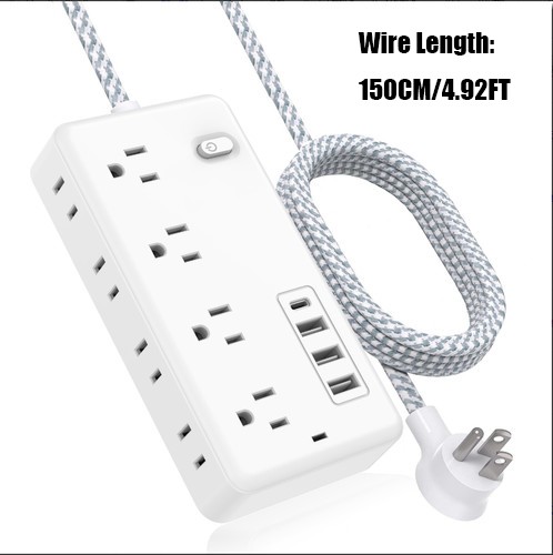 Multi Outlet Power Strip with USB C Charger 5/10FT Extension Cord Flat Plug US
