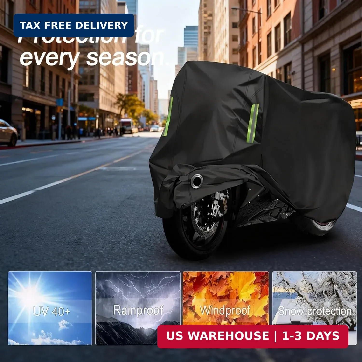 Motorcycle Cover All Season,Universal Weather Quality Waterproof Sun Outdoor Pro