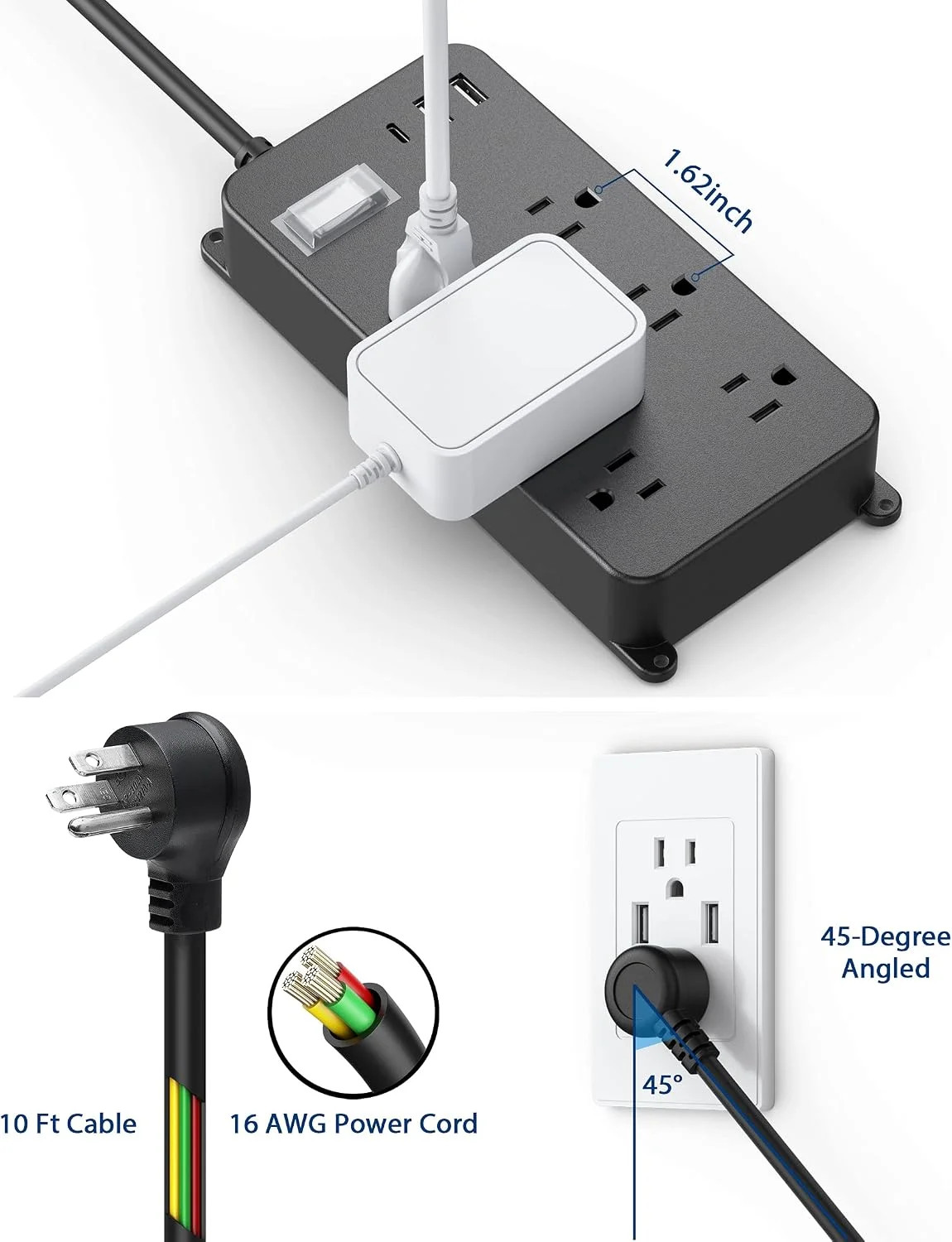 Outdoor Power Strip Weatherproof,20W USB C,Waterproof Extension Cord Multiple Ou