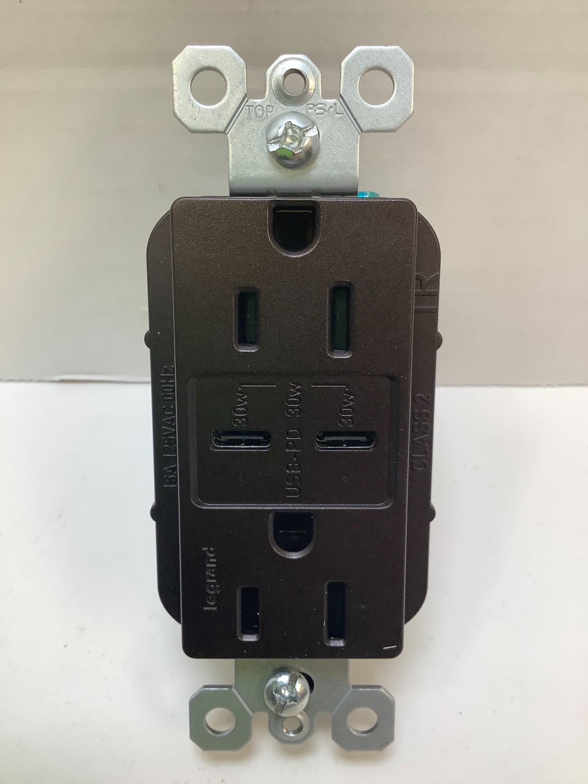 Legrand 15A 125V TamperResistant Duplex Outlet w/2 USB C Ports, Dark Bronze, 6pk