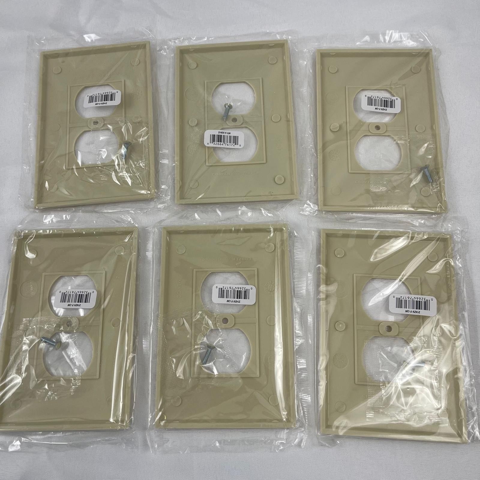 Cooper Wiring Devices 2142V-F-LW Ivory Duplex Outlet Wall Plate 6 Pack New
