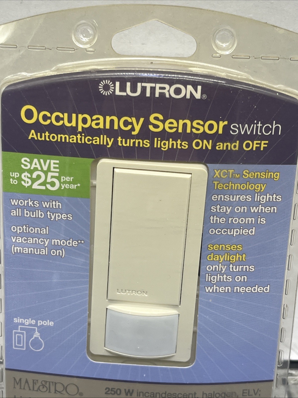 Lutron Maestro Occupancy Sensor Switch, Light Almond. MS-OPS2H-LA. {15}.
