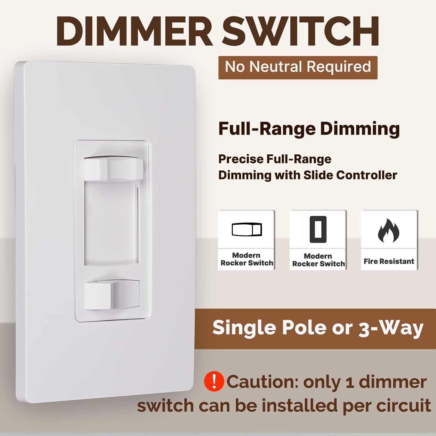 4 Pack MOES 3 Way & Single Pole Dimmer Light Switches 600Watt Max, ON/Off Switch