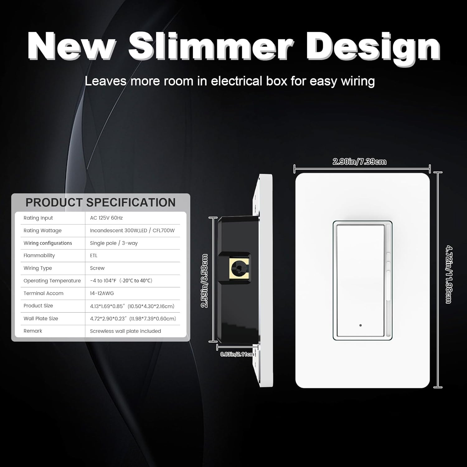 Decorator Digital Dimmer Light Switch with Indicator, Single Pole/ 3-Way for 30