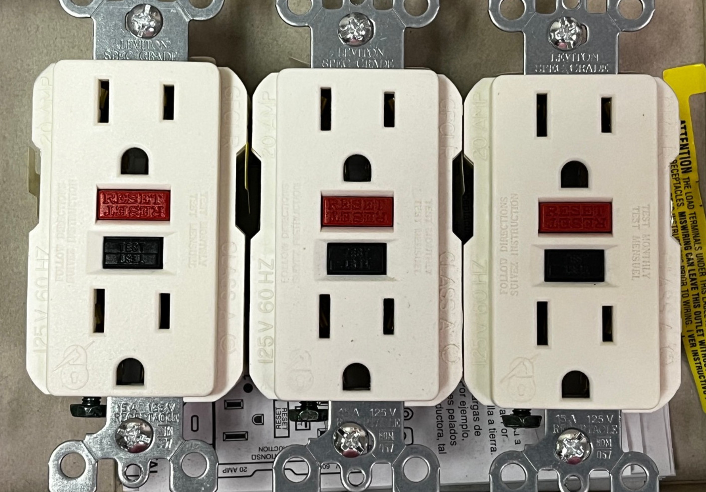 Leviton Decora SmartlockPro 15 amps 125 V Duplex Light Almond GFCI Outlet 3 PACK