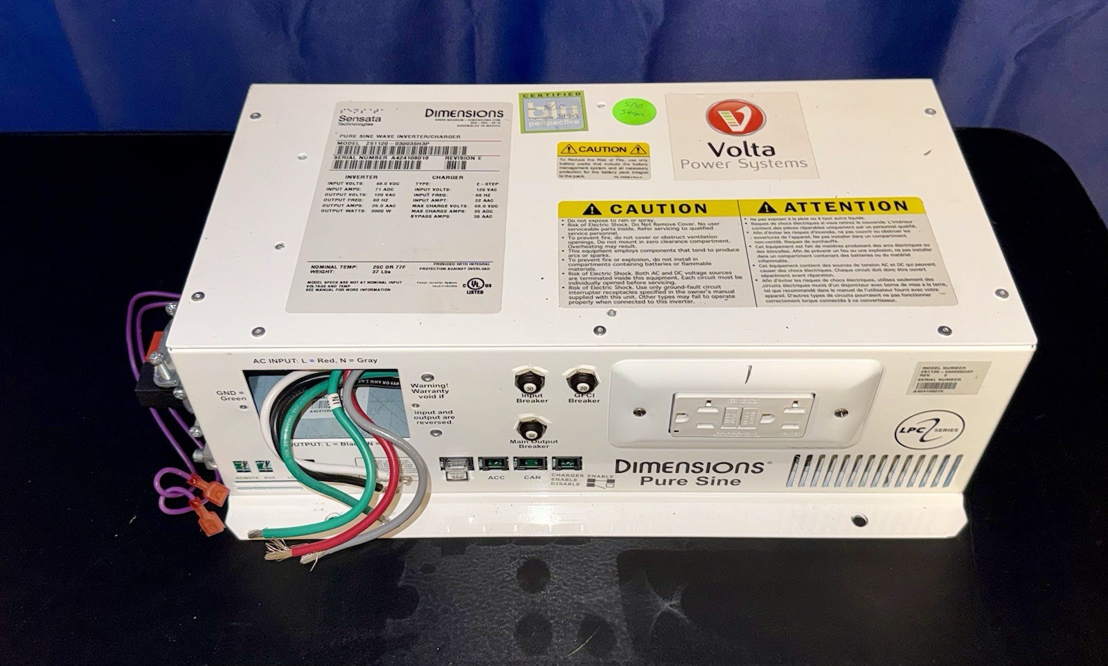 Sensata Pure Sine Wave Inverter / Charger 3600W VOLTA Parts Only
