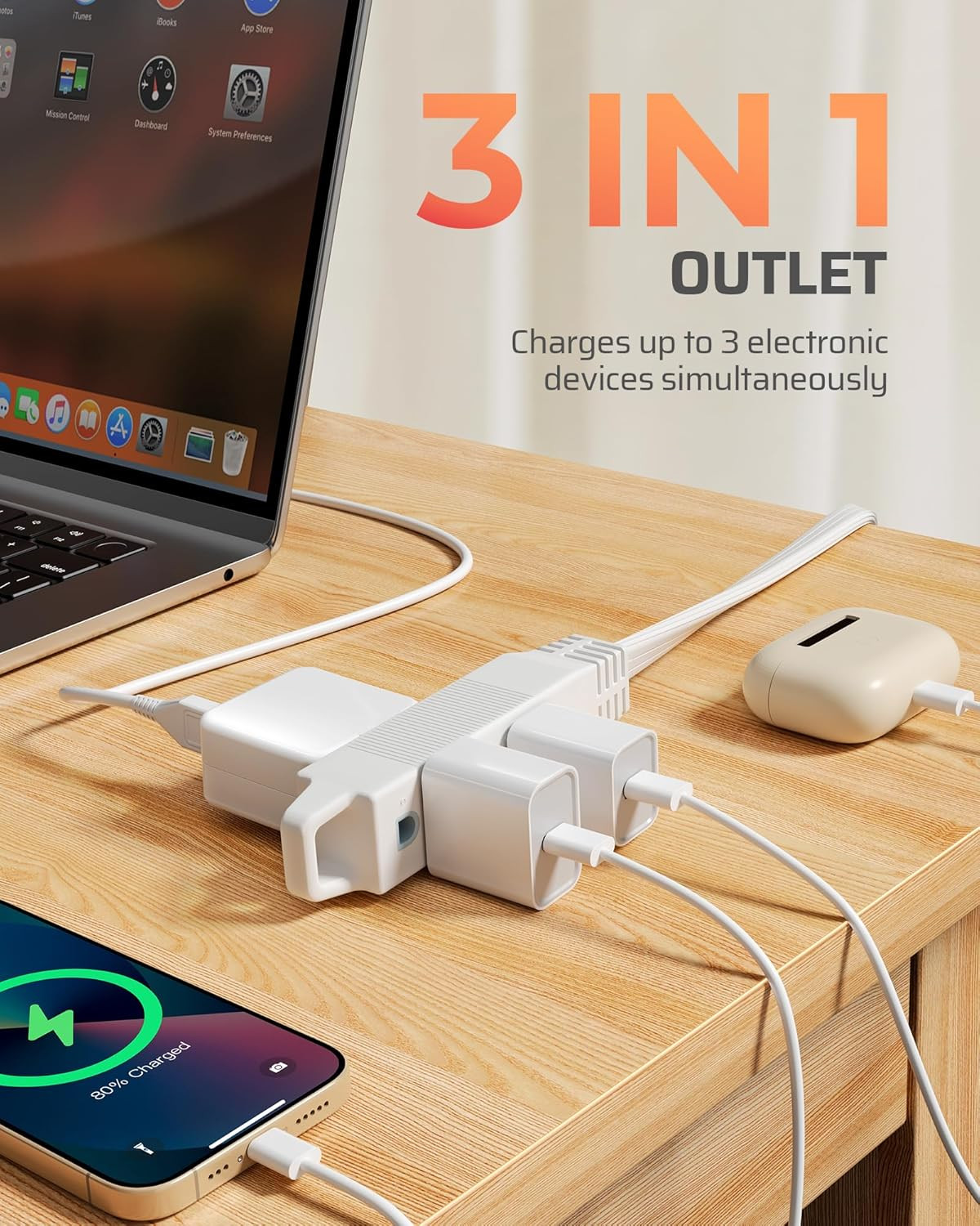 DEWENWILS 6FT Flat Plug Extension Cord, 3 Prong Ultra Thin Power Strip, White
