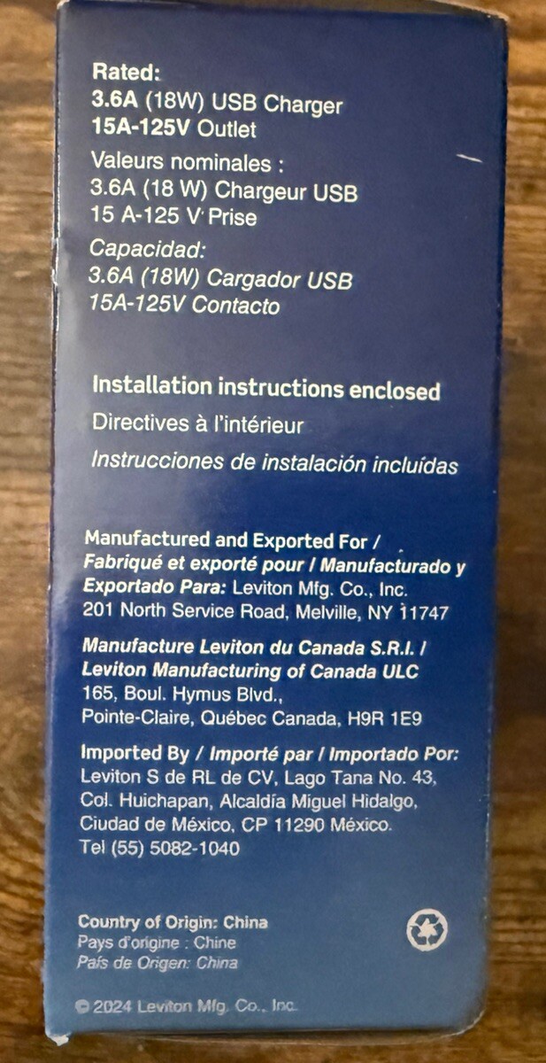 3-Pack Leviton T5638-B3W Tamper-Resistant Duplex Outlet Type A and C USB 18W