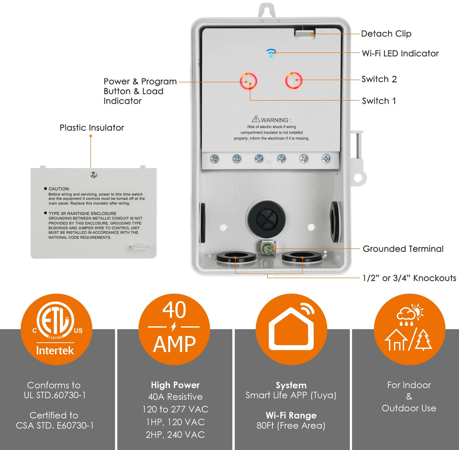 Wifi Pool Timer 120/277v Individual Switches Pool Pump Timer 40 Amp 2hp Indoor/o