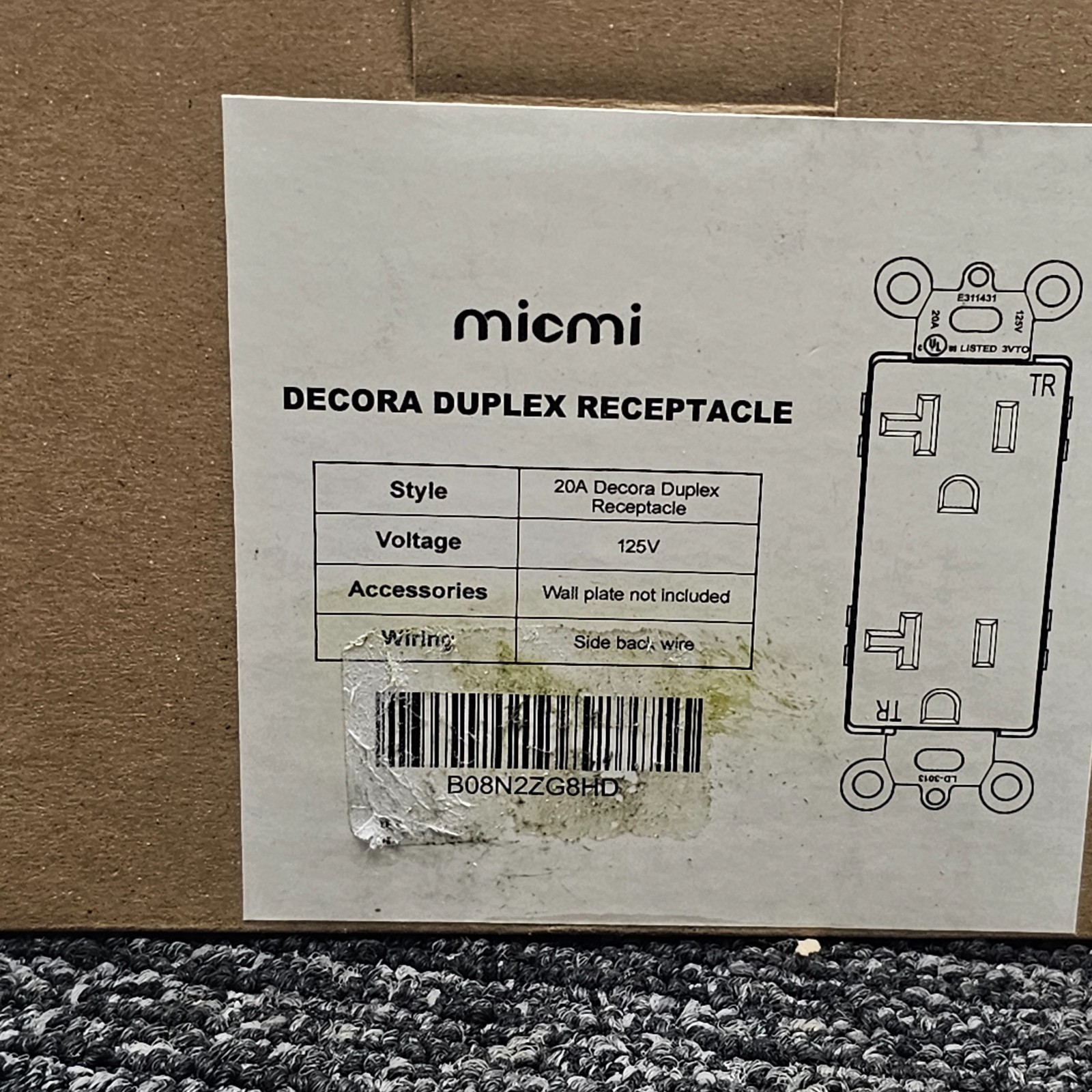 (QTY 10) Micmi MC-20SP-10 Outlet Socket, Decora Duplex Receptacle 125V 20A