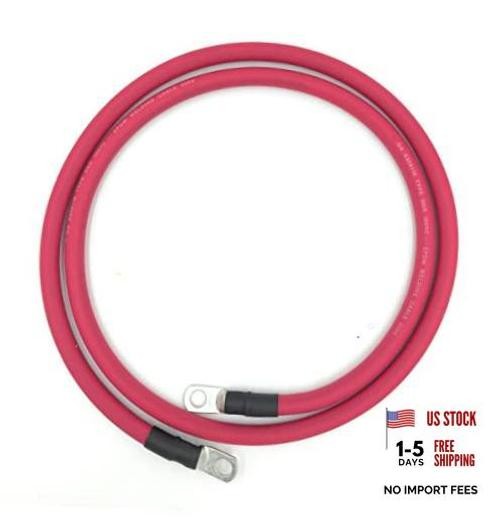2 AWG Gauge Premium Battery Cables, Made in the USA, 1ft – 3/8″ Lugs Red