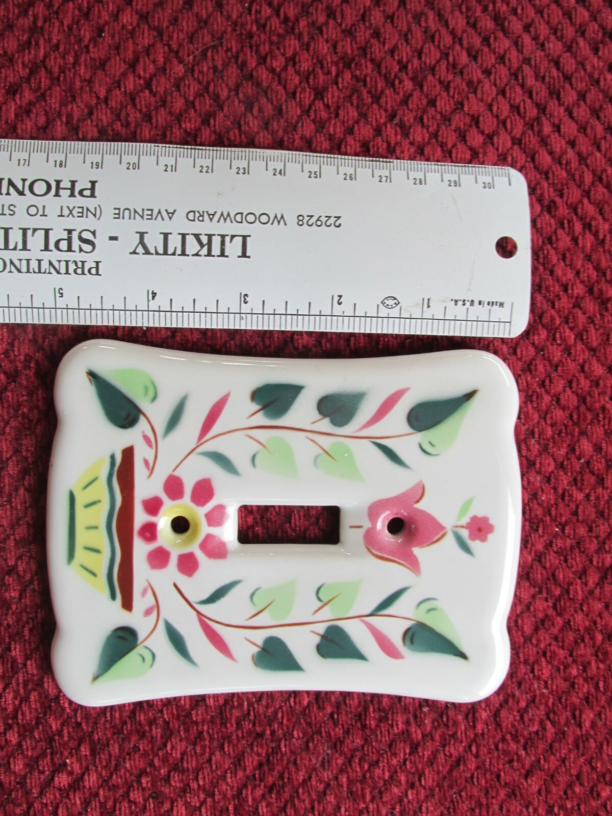 Vintage Hand Painted Floral Leaf Cardinal China Co. Light Switch Wall Plate 50’s