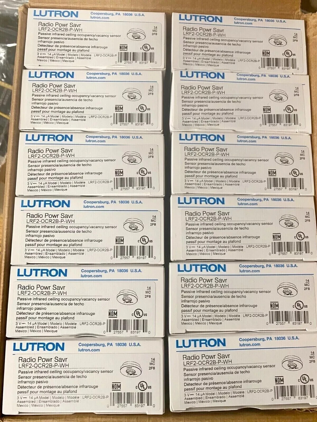 Lot of 24 Lutron LRF2-OCR2B-P-WH Ceiling Occ Sensor Radio Powr Savr NIB