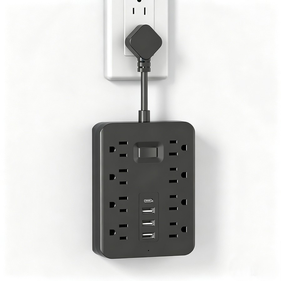 8 Outlets Power Strip with USB-C Port, 1700J Surge Protection, US Wall Mount
