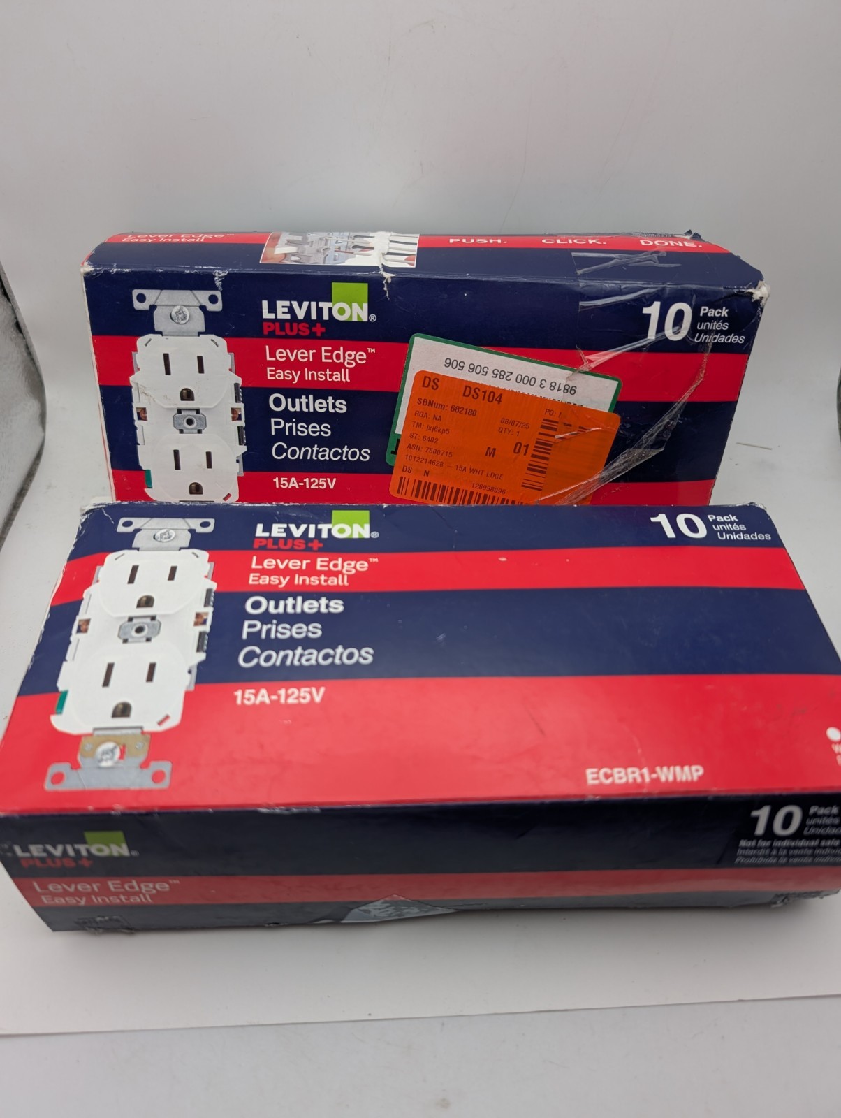 2x 10pk Scuff/Scratch LEVITON ECBR1-WMP LEVER EDGE 15A 125V DUPLEX OUTLET
