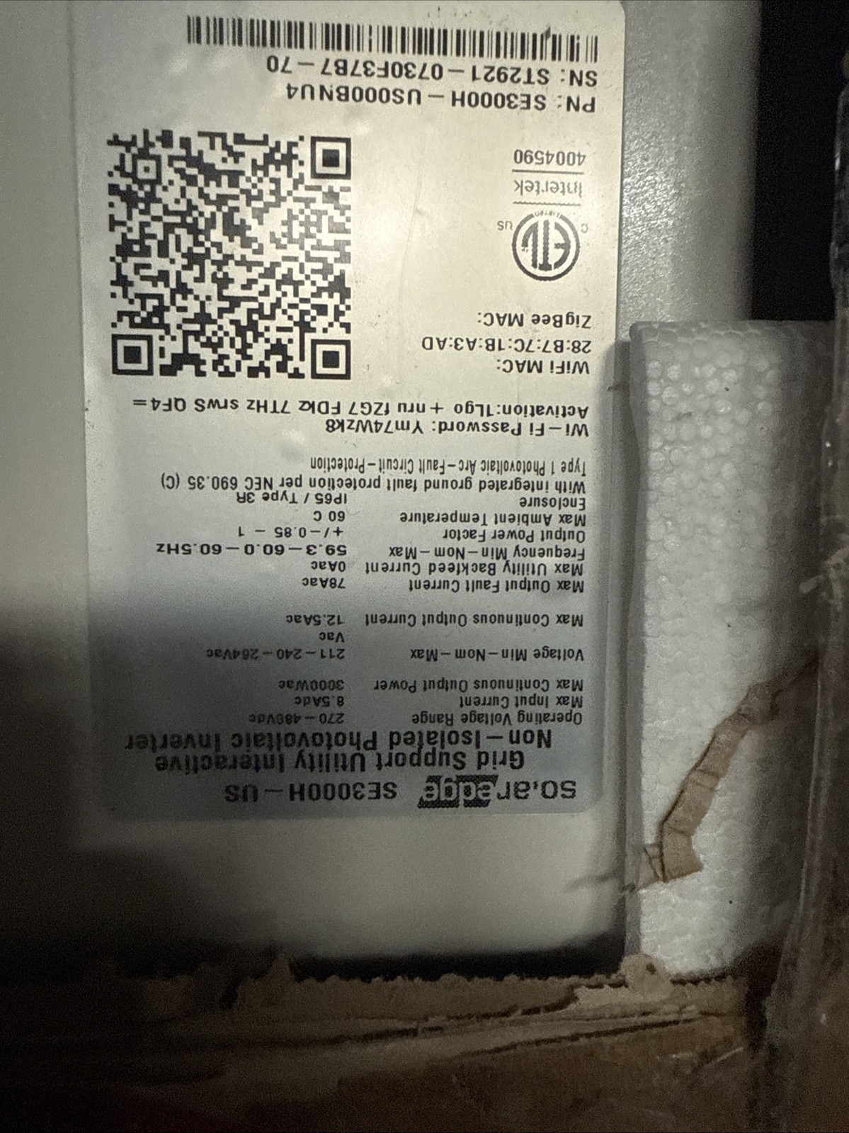 SolarEdge SE3000H-US000BNU4 HD-Wave Inverter