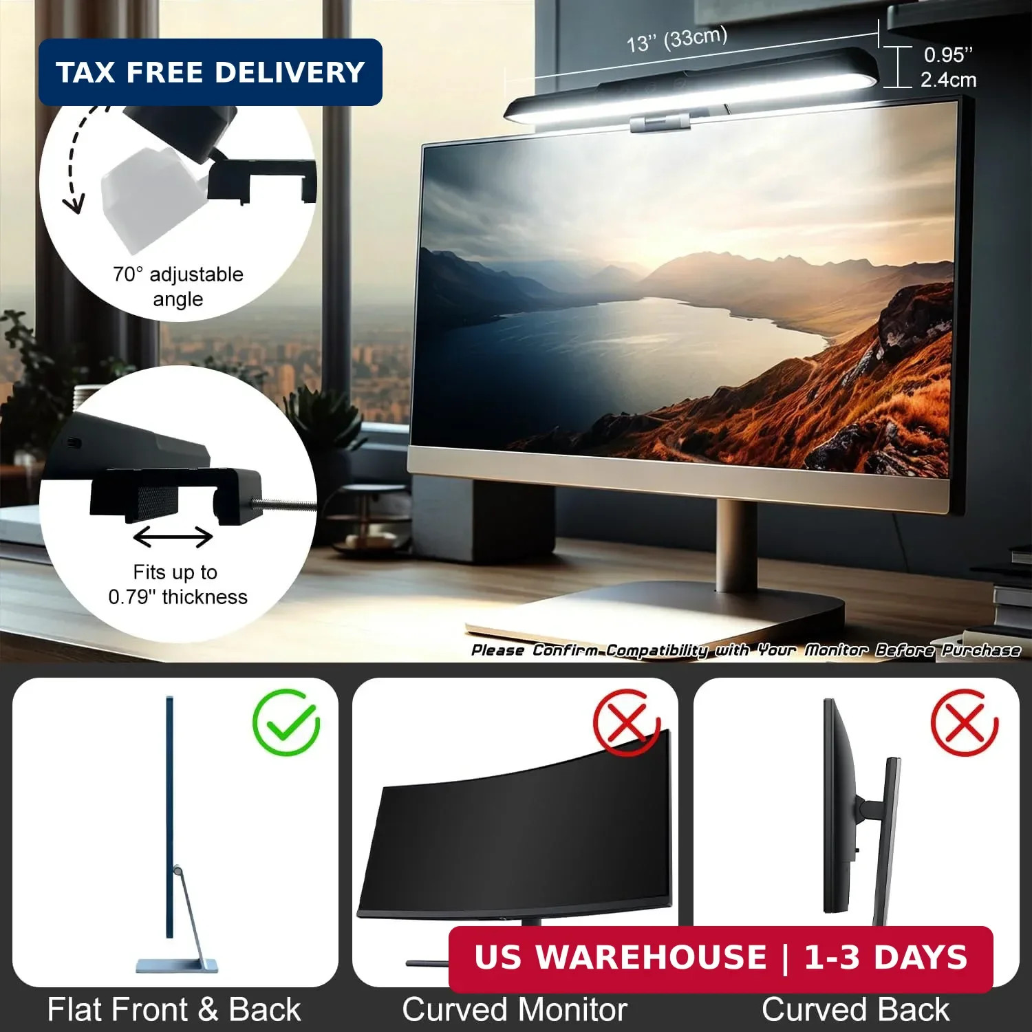 Monitor Light Bar, Computer Monitor Lamp for Eye Care, Dimmable USB Reading Ligh