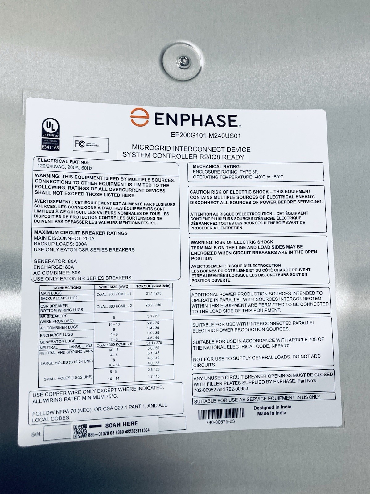 Enphase EP200G-SC2-RSD-KIT IQ System Controller 200A / 885-01378 / R2/IQ8 Ready