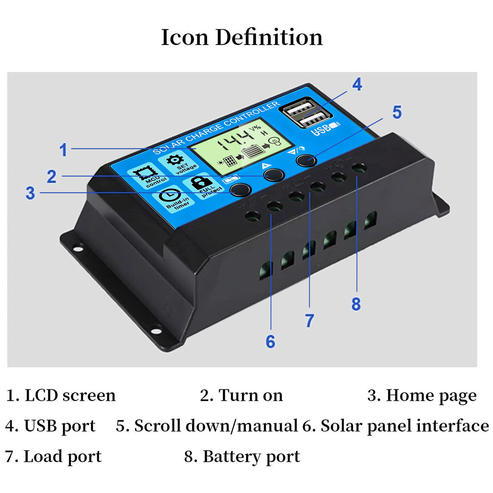 10A 12V/24V Solar Panel Battery Charge Controller LCD Auto Regulator Dual USB