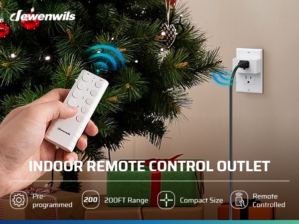 5 Outlet Wireless Remote Control Plug 2 Remotes 200FT Range No WiFi Needed