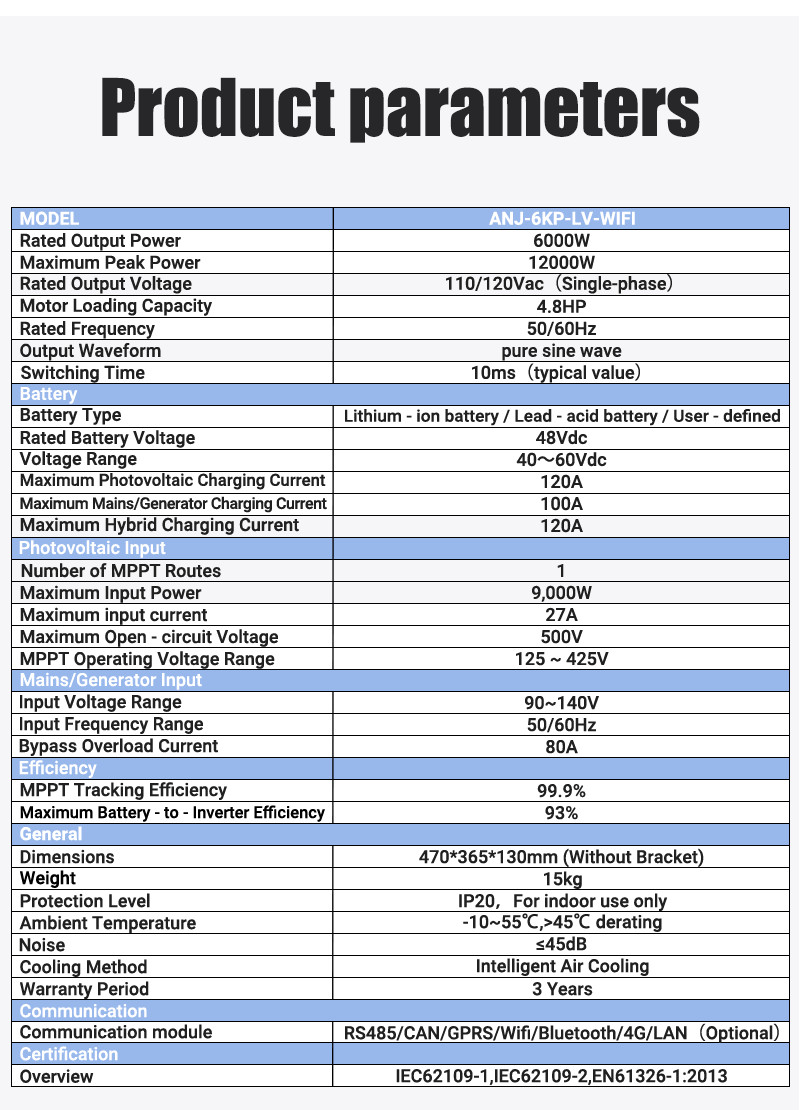 6000W 48V Solar Inverter Hybrid Off-grid 110V/120V MPPT 120A Charger Controller