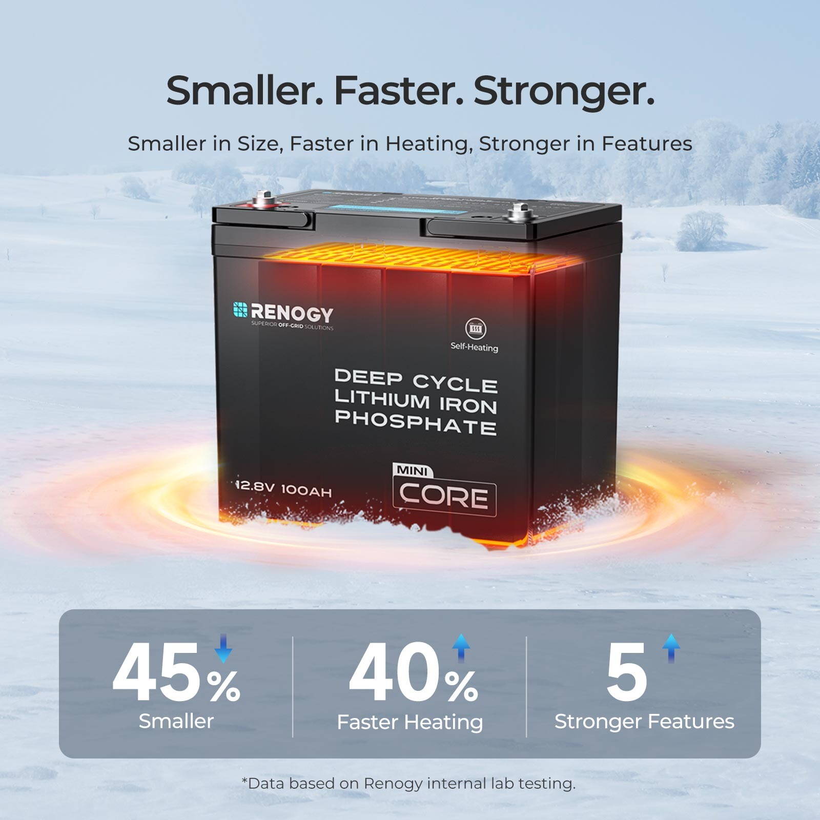 Renogy DuoHeat Tech-Core Mini 12V 100Ah Lithium Iron Phosphate Battery