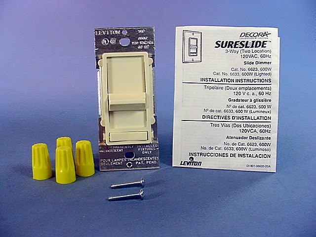 5 Leviton Almond Decora LIGHTED 3-Way Preset Slide Dimmer INCANDESCENT 6633-PA