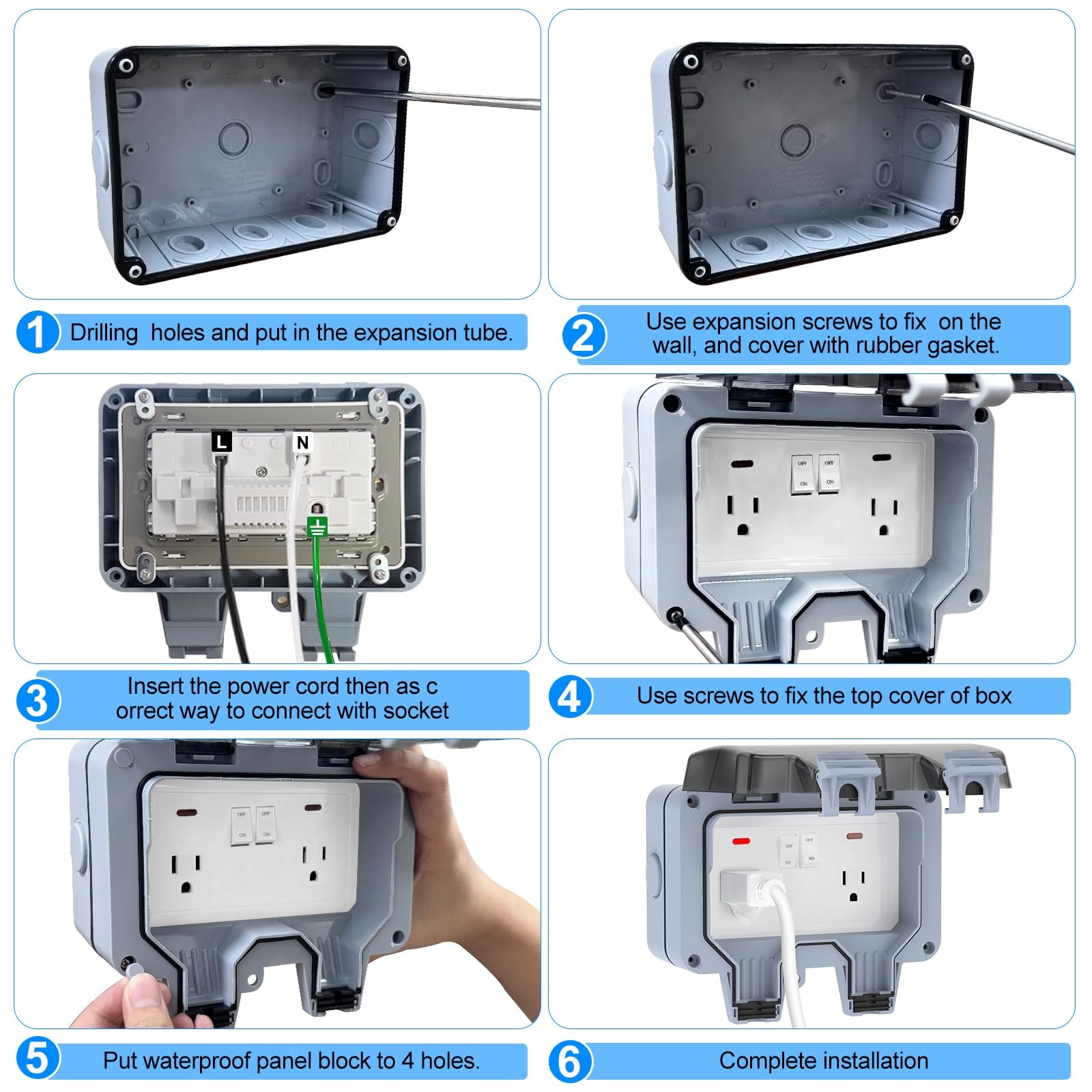 Double Outdoor Outlet with Box Waterproof IP66 Outdoor Electrical Receptacle,…