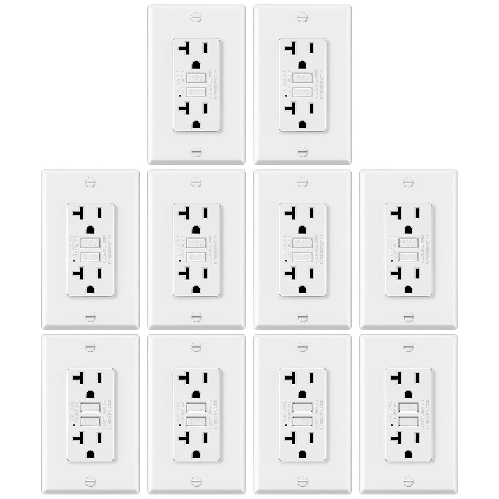 ELECTECK 10 Pack GFCI Outlets 20 Amp, Non-Tamper Resistant, Decor GFI Recepta…